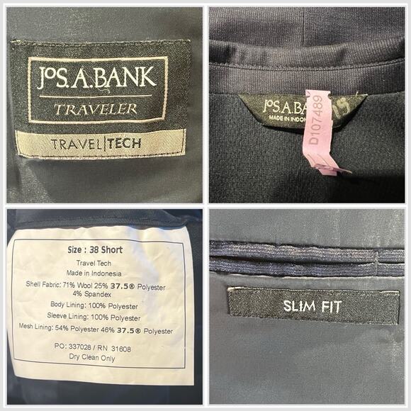 Jos A Bank Travel Tech Mens 38S Slim Navy Blue Blazer Jacket Textured - Picture 14 of 14